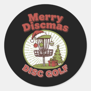 Adesivo Redondo Feliz Discmas Disc Golf Divertido Cesto de Disco V