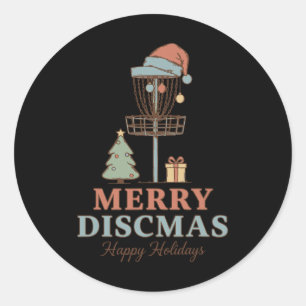 Adesivo Redondo Feliz Discmas Felizes Festas Cesto de Disc Golf Ce