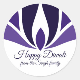 Adesivo Redondo Feliz Diwali Bela Família Personalizada Roxo