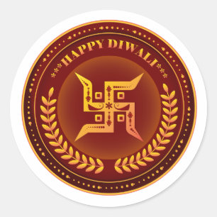 Adesivo Redondo Feliz Diwali do Hindu Swastik Dourado