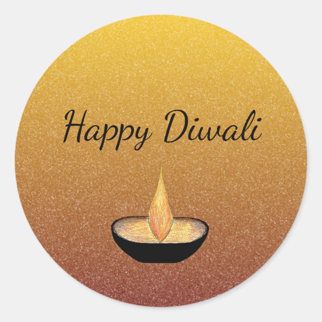 Adesivo Redondo Feliz Diwali Dourado Lâmpada Lâmpada Lâmpada Lâmpa (Frente)