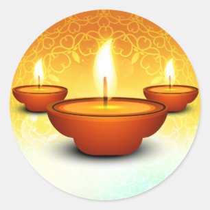 Adesivo Redondo Feliz Diwali relâmpago lamparinas ouro verde