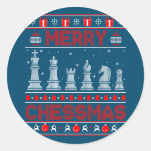 Adesivo Redondo Feliz do jogador de xadrez, Natal, doce feio