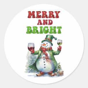 Adesivo Redondo Feliz e Bright Snowman
