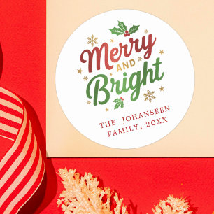 Adesivo Redondo Feliz e Brilhante Natal Moderno Vermelho e Verde