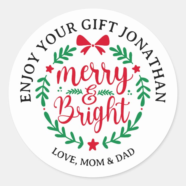 Adesivo Redondo Feliz E Brilho De Script Personalizado Moderno (Frente)