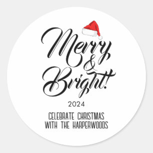 Adesivo Redondo Feliz e Brilho Família de Natal Elegante Simples