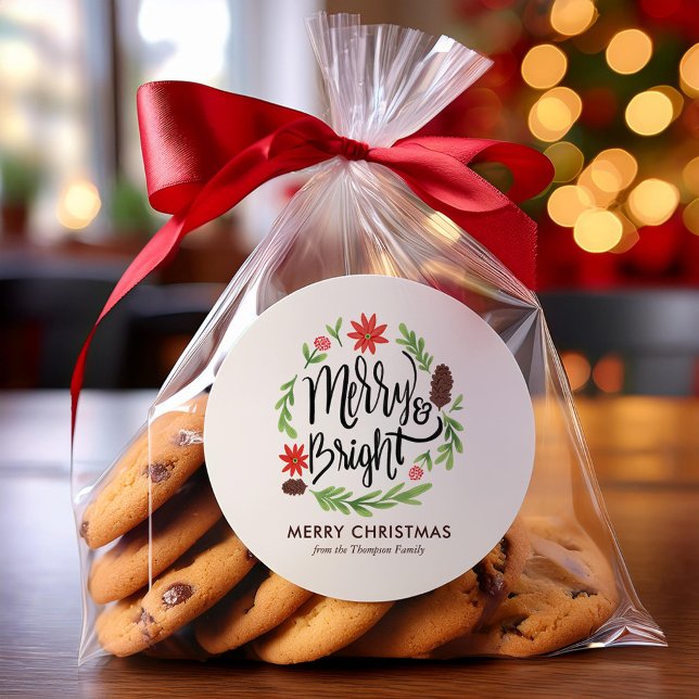 Adesivo Redondo "Feliz e Brilho" Pintada a Mão Festiva (Criador carregado)