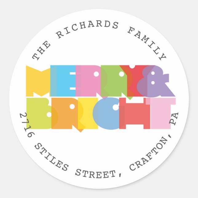 Adesivo Redondo Feliz E Feriados De Natal Brilhantes Endereço De R (Frente)