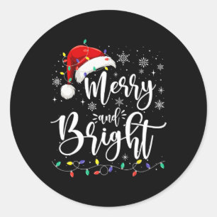 Adesivo Redondo Feliz E Luzes Brilhantes Família Xmas Red Santa Ha