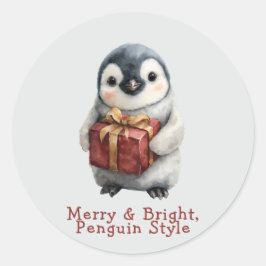 Adesivo Redondo Feliz e Pinguim Brilhante Natal