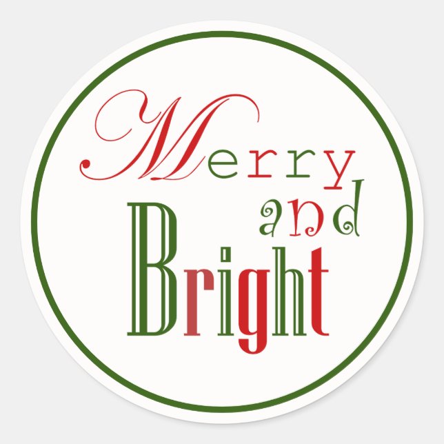 Adesivo Redondo Feliz e Vinhetas de Natal verdes e vermelhos (Frente)