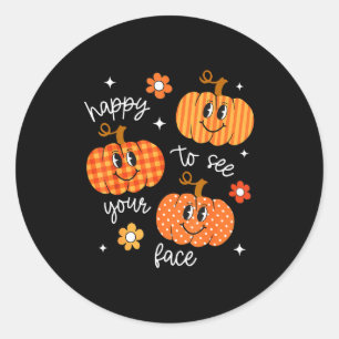 Adesivo Redondo Feliz em ver seu rosto Abóbora Halloween Outono Th