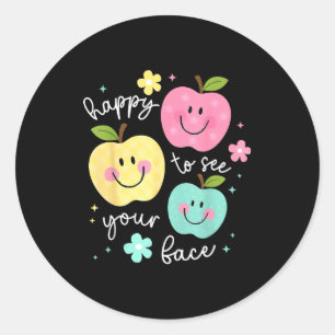 Adesivo Redondo Feliz em ver seu rosto Groovy Apple Sorriso Face C