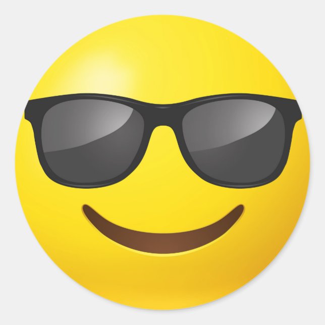 Adesivo Redondo Feliz Emoji Amarelo com óculos escuros (Frente)