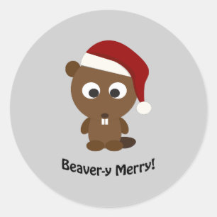 Adesivo Redondo Feliz engraçada do castor! Papais noeis Beaver