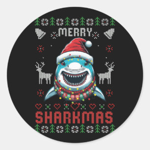 Adesivo Redondo Feliz engraçada Sharkmas Feia Vestindo tubarão de 