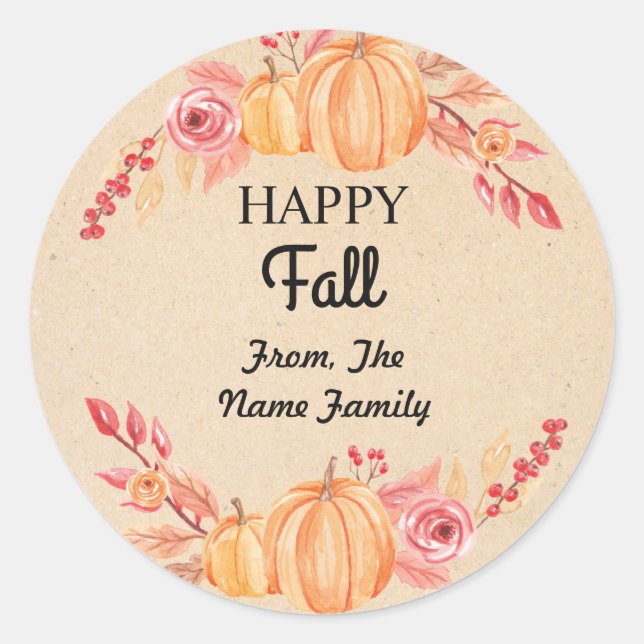 Adesivo Redondo Feliz Fall Harvest Festival Pumpkin Wreath Sticker (Frente)