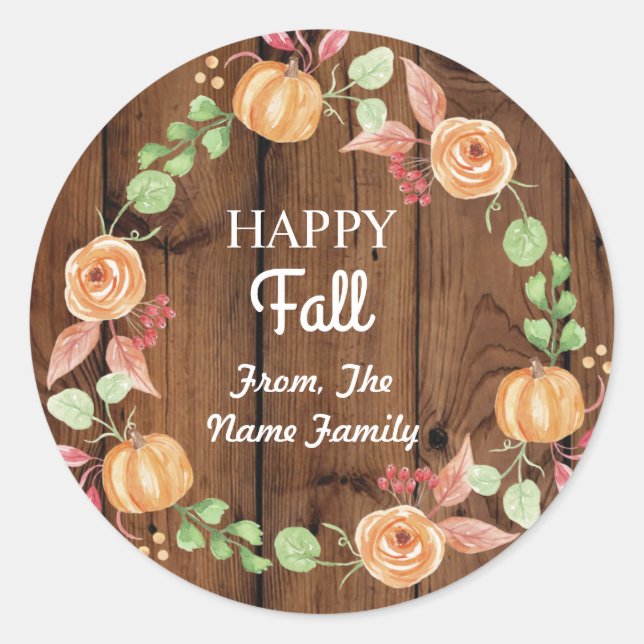 Adesivo Redondo Feliz Fall Harvest Festival Pumpkin Wreath Sticker (Frente)