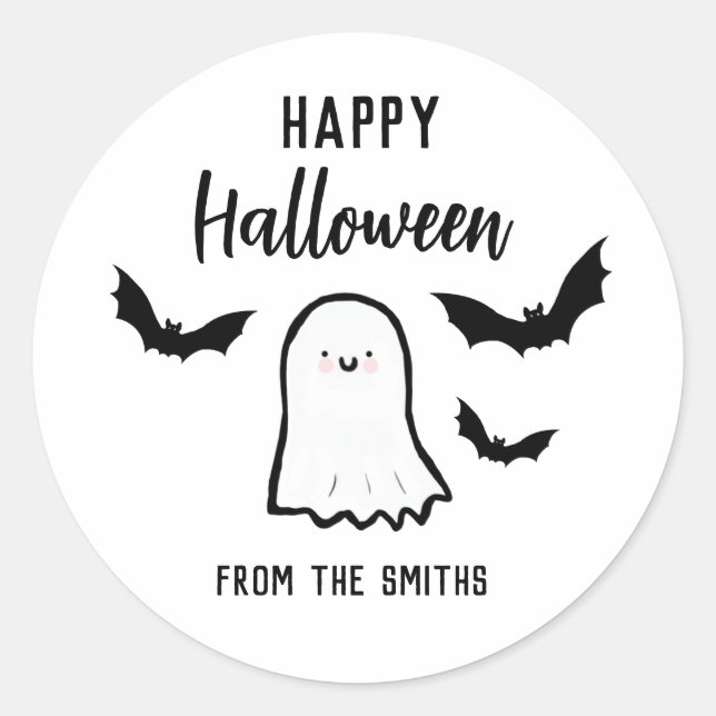 Adesivo Redondo Feliz Fantasma Amigável de Halloween (Frente)