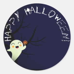 Adesivo Redondo Feliz Fantasma Bonito num Starry Halloween Nightsk