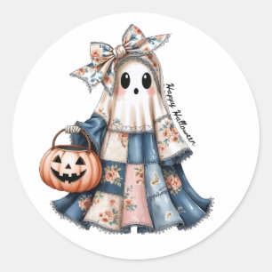 Adesivo Redondo Feliz fantasma de retalhos de Halloween
