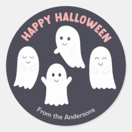 Adesivo Redondo Feliz Fantasmas Amigáveis do Halloween