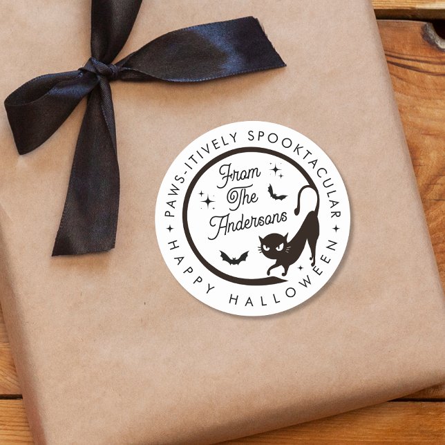 Adesivo Redondo Feliz Feliz Feliz Dia das Bruxas Negra Gatos (Criador carregado)