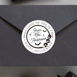 Adesivo Redondo Feliz Feliz Halloween Skeletons Bats