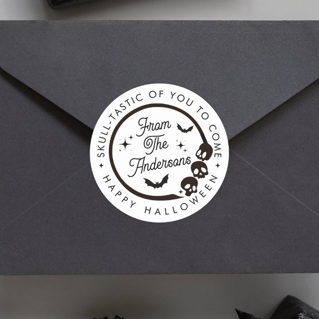 Adesivo Redondo Feliz Feliz Halloween Skeletons Bats (Criador carregado)