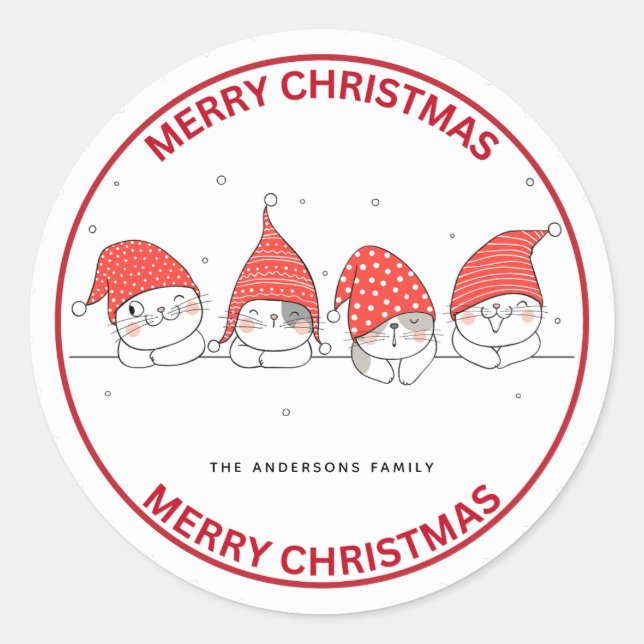 Adesivo Redondo Feliz Feliz Natal Para Gatos (Frente)