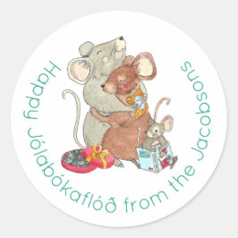 Adesivo Redondo Feliz Feriado da Família de Ratos Jolabokaflod