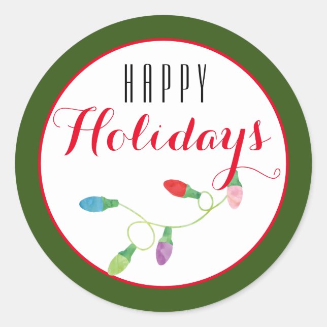 Adesivo Redondo Feliz Feriado Feliz Natal Colorido/ Verde (Frente)