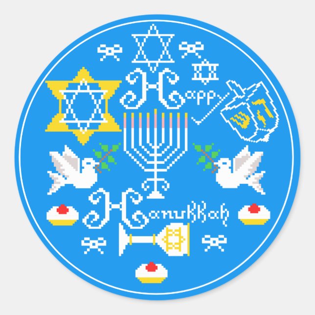 Adesivo Redondo Feliz Feriado Hanukkah (Frente)