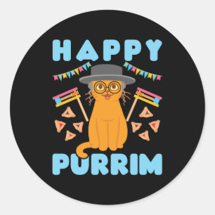 Adesivo Redondo Feliz Feriado Judeu Purrim Purim Cat