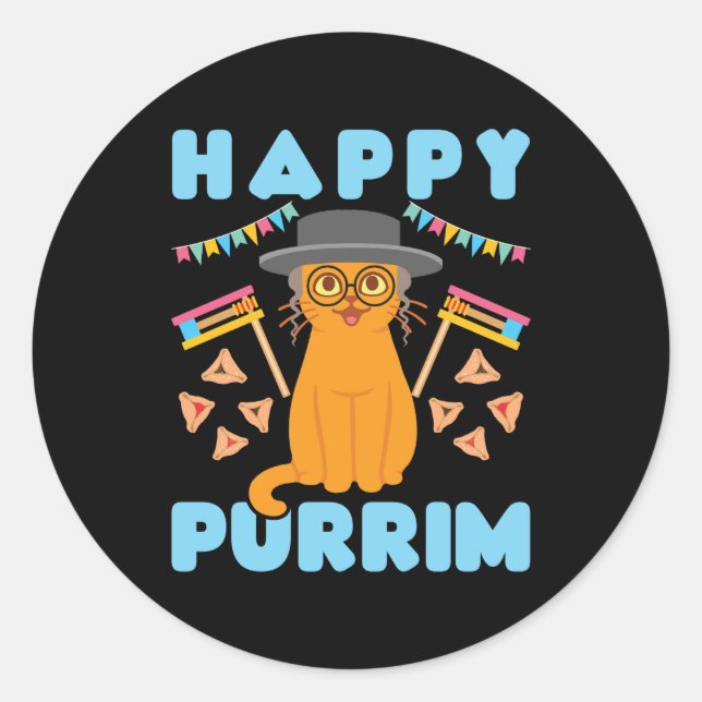 Adesivo Redondo Feliz Feriado Judeu Purrim Purim Cat (Frente)