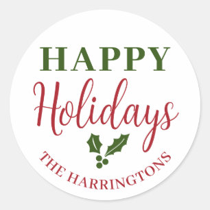 Adesivo Redondo Feliz Feriado Personalizar Nome da Família