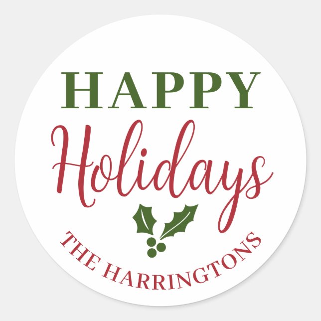 Adesivo Redondo Feliz Feriado Personalizar Nome da Família (Frente)