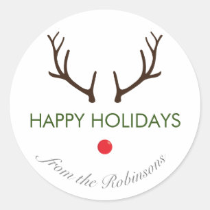 Adesivo Redondo "Feliz Feriados" Abstrato Rudolph Reindeer