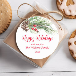 Adesivo Redondo Feliz Feriados! Pine d'água natal