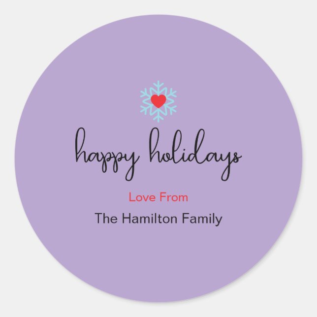 Adesivo Redondo Feliz Feriados Xmas Simples Floco de Neve Vermelho (Frente)