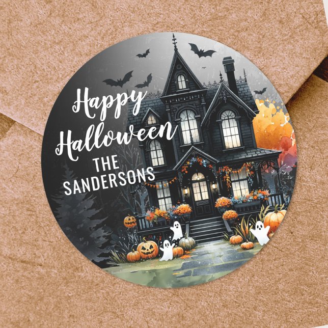 Adesivo Redondo Feliz Festa de Halloween (Happy Halloween Party Classic Round Sticker)