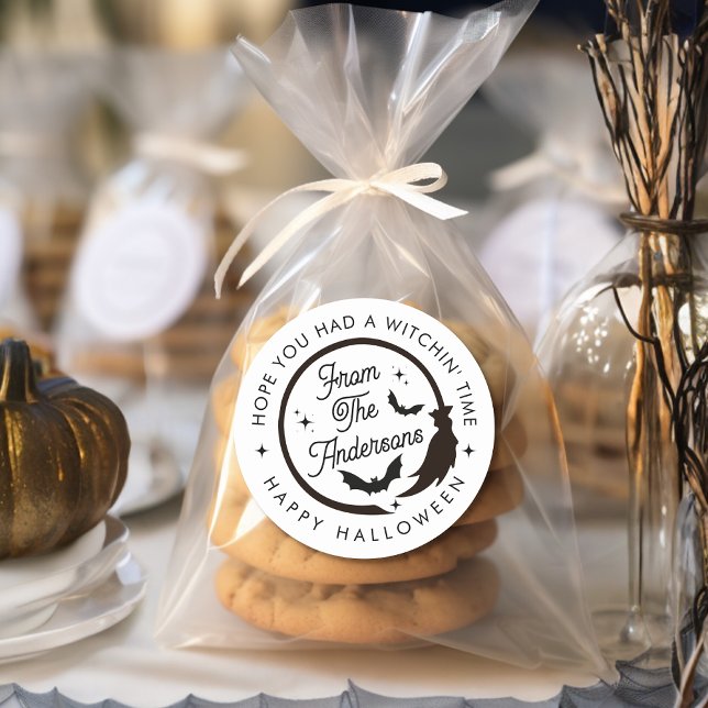 Adesivo Redondo Feliz Festa De Halloween, Bats Engraçado Obrigado (Criador carregado)