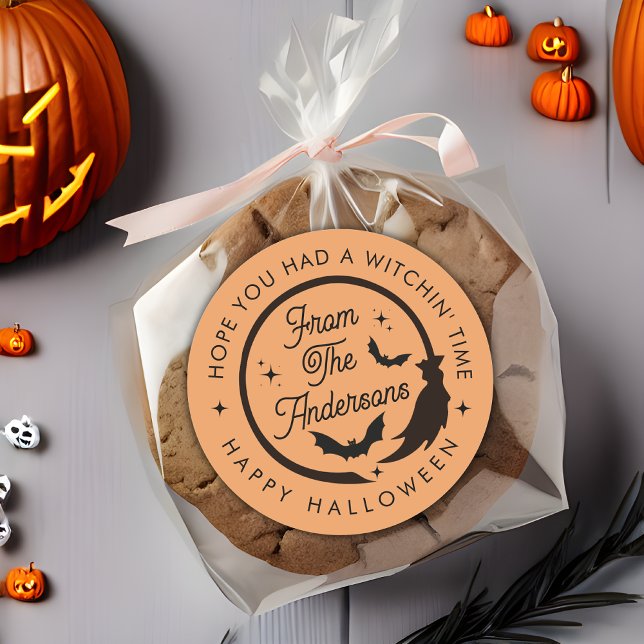 Adesivo Redondo Feliz Festa De Halloween, Bats Engraçado Obrigado (Criador carregado)