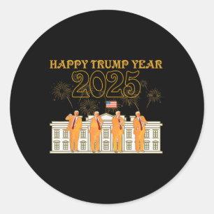 Adesivo Redondo Feliz Festa do Ano Trump 2025 Casa Branca Novo Pre