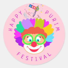 Adesivo Redondo Feliz Festival de Purim Festa Engraçado de Palhaço