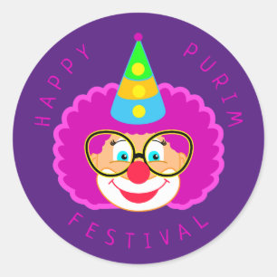 Adesivo Redondo Feliz Festival de Purim Festa Engraçado de Palhaço