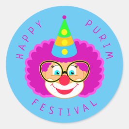 Adesivo Redondo Feliz Festival de Purim Festa Engraçado de Palhaço
