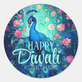 Adesivo Redondo Feliz Festival Diwali de Luzes Peacock