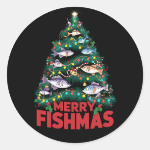 Adesivo Redondo Feliz Fishmas Árvores de Natal Luzes de Natal Pesc
